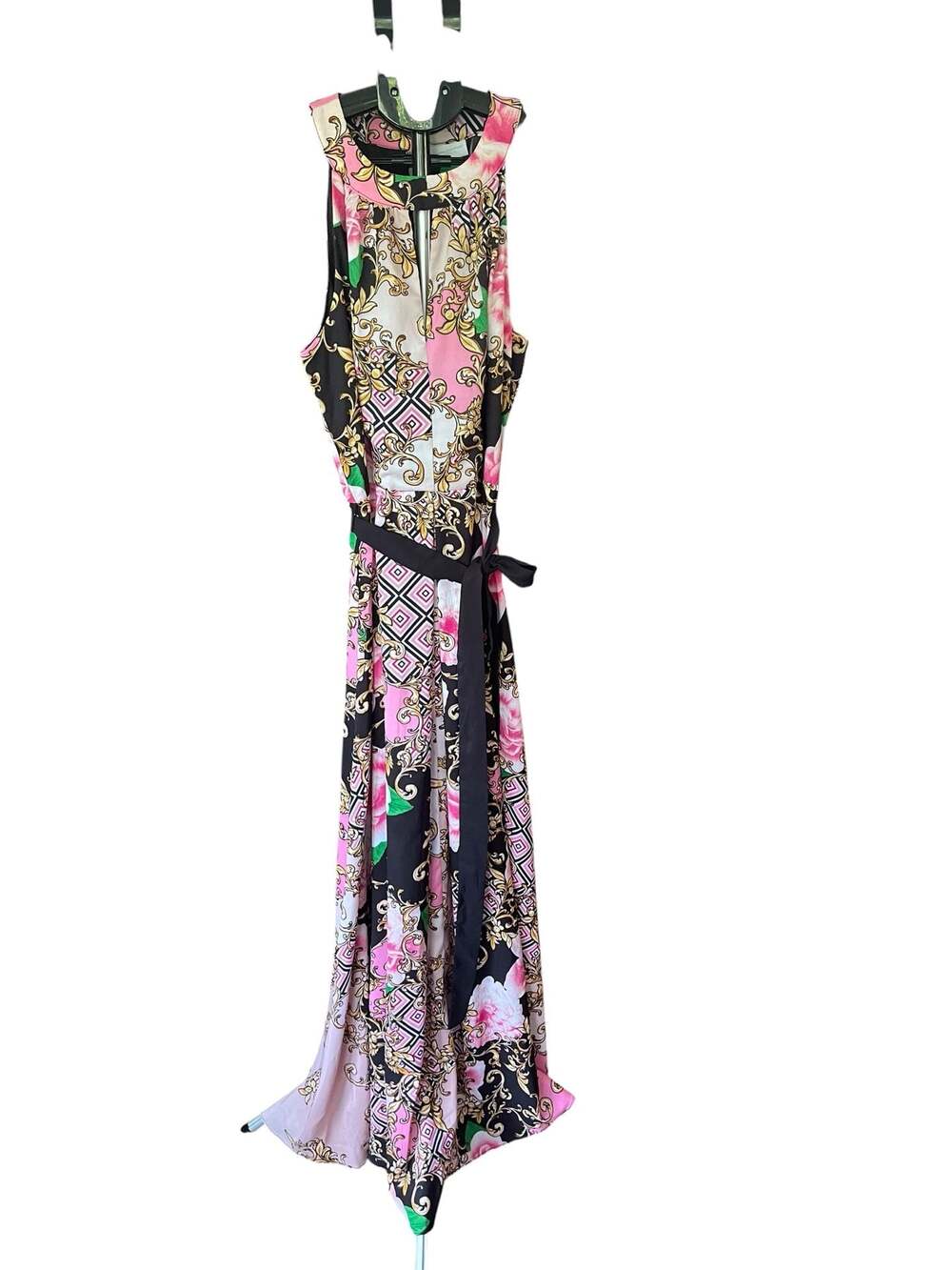 New York & Company Baroque Floral Maxi Dress Pink Gold Bold Print Resort Size S - Picture 2 of 10